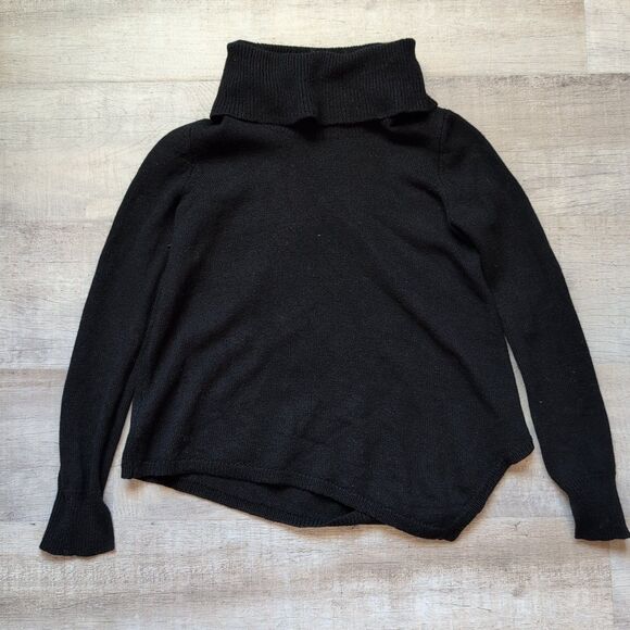 Bcbgmaxazria turtleneck cowl sweater sz xs black long sleeve 100% merino wool - Picture 1 of 5